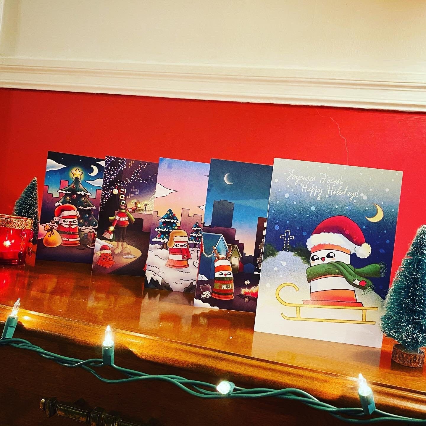 5 pack Holiday greeting cards